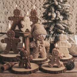 Gingerbread Man Candle Set - Soy Wax Holiday Gift Festive Winter Home Decor Christmas Table Accent - thumbnail 1