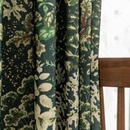 Deep Green Botanical Print Curtains Rustic Floral Living Room Decor - thumbnail 3
