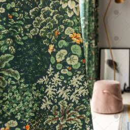 Deep Green Botanical Print Curtains Rustic Floral Living Room Decor - thumbnail 2