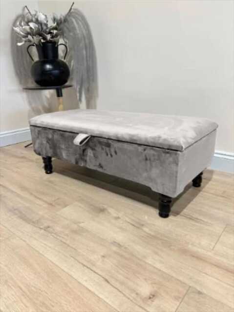 Cream Velvet Ottoman Storage Bench - Handmade Chesterfield Design - image 1