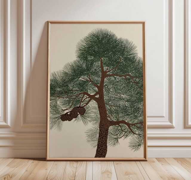Japanese Pine Tree Poster - Minimalist Nature Wall Art Print Zen Botanical Design Asian Inspired Home Decor Tranquil Forest Artwork - image 1