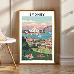 Sydney Opera House Retro Art Print Mid-Century Modern Travel Poster - thumbnail 1