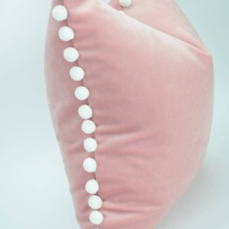 Blush Velvet Pillow With White Pom Poms - Luxe Cotton Home Decor - thumbnail 3