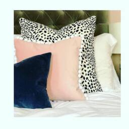 Blush Velvet Pillow With White Pom Poms - Luxe Cotton Home Decor - thumbnail 4