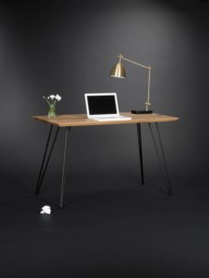 Edge - Solid Wooden Desk, Modern Table With Metal Hairpin Legs - thumbnail 1