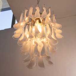 Pendant Chandelier ??60 cm Made in Italy White & Clear Murano Glass Saddles, Vintage Style Design - thumbnail 3