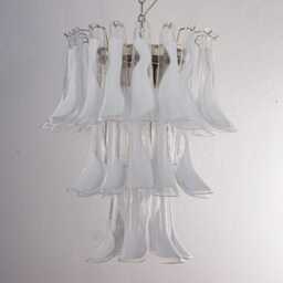 Pendant Chandelier ??60 cm Made in Italy White & Clear Murano Glass Saddles, Vintage Style Design - thumbnail 2
