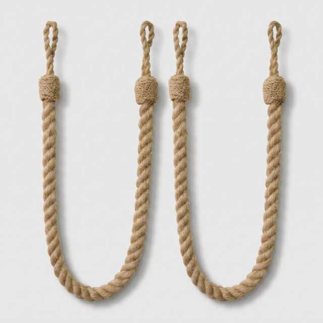 2x Natural Rope Tieback, Jute 100% - 600mm Embrace Tieback Pair - image 1