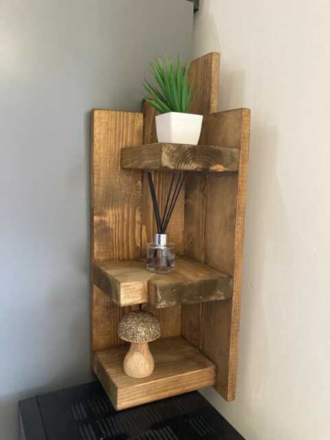 Corner Shelf, Wooden Art Wall Organiser, Handcrafted Decoration, Centerpiece Pedestal, Candle Stand, Plant Stand - image 1