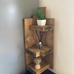 Corner Shelf, Wooden Art Wall Organiser, Handcrafted Decoration, Centerpiece Pedestal, Candle Stand, Plant Stand - thumbnail 3