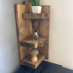 Corner Shelf, Wooden Art Wall Organiser, Handcrafted Decoration, Centerpiece Pedestal, Candle Stand, Plant Stand - thumbnail 2