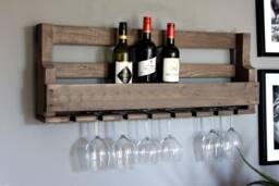 Wooden Wine Rack For The Wall - With Glass Holder Brown Ready Assembled Bottles & Glasses