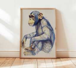 Chimpanzee Wall Art Print, Modern Animal Poster, Monkey Illustration, Wildlife Home Decor Gift For Nature Lovers - thumbnail 1