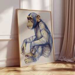 Chimpanzee Wall Art Print, Modern Animal Poster, Monkey Illustration, Wildlife Home Decor Gift For Nature Lovers - thumbnail 2