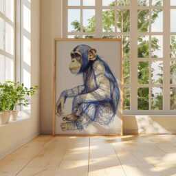Chimpanzee Wall Art Print, Modern Animal Poster, Monkey Illustration, Wildlife Home Decor Gift For Nature Lovers - thumbnail 3