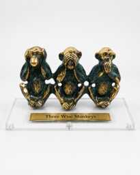 Personalized Brass Three Wise Monkeys Figurine, Engraved Desk Gift, Office Decor - thumbnail 1