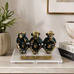 Personalized Brass Three Wise Monkeys Figurine, Engraved Desk Gift, Office Decor - thumbnail 4