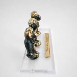 Personalized Brass Three Wise Monkeys Figurine, Engraved Desk Gift, Office Decor - thumbnail 3