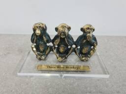 Personalized Brass Monkeys, Three Wise Monkeys Figurine, Home Decor, Collectible, Bronze Art - thumbnail 1