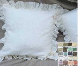 Linen Ruffle Euro Sham Cover, Accent Pillow Sham, 41+ Colors, White Pink Blue Stripes, Farmhouse Cottage Bedding, All Sizes