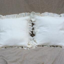 Natural Linen Ruffle Euro Sham Cover, Ruffle Pillow Covers, Accented 41 + Colors in White Pink Blue Stripes, All Sizes - thumbnail 3
