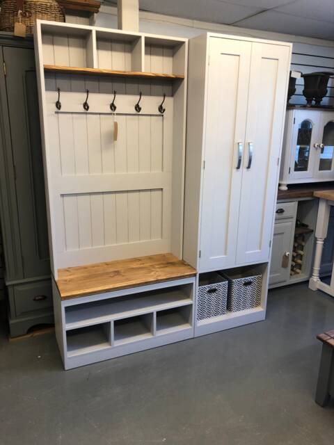 Handmade Wood Hallway Storage Unit - Boot Room Bench, Coat Hooks, Shoe Shelves - image 1
