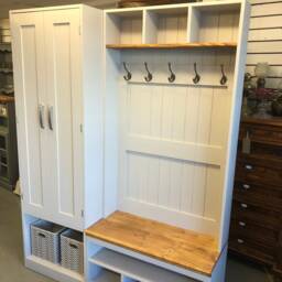Handmade Wood Hallway Storage Unit - Boot Room Bench, Coat Hooks, Shoe Shelves - thumbnail 4