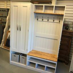 Handmade Wood Hallway Storage Unit - Boot Room Bench, Coat Hooks, Shoe Shelves - thumbnail 2
