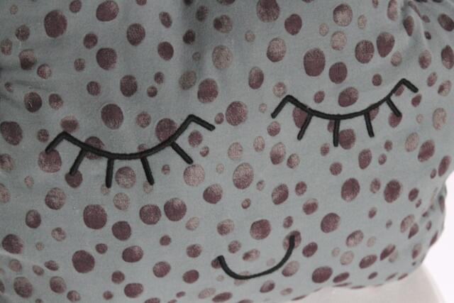 Decorative Cushion Soft Pillow Moon Cloud Gray Spotted Purple Embroidered Serene Face Too Cute Black Yarn Made in France - image 1