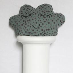 Decorative Cushion Soft Pillow Moon Cloud Gray Spotted Purple Embroidered Serene Face Too Cute Black Yarn Made in France - thumbnail 3