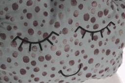 Decorative Cushion Soft Pillow Moon Cloud Gray Spotted Purple Embroidered Serene Face Too Cute Black Yarn Made in France