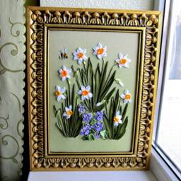 Embroidered Narcissi & Violets, Framed Floral Wall Art - thumbnail 2