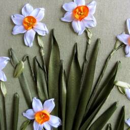 Embroidered Narcissi & Violets, Framed Floral Wall Art - thumbnail 3