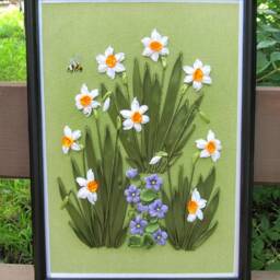 Embroidered Narcissi & Violets, Framed Floral Wall Art - thumbnail 4