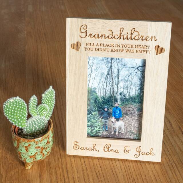 Grandparents Oak Photo Frame Wooden Engraved Personlised Freestanding Gift From The Grandkids/Grandchildren For Grandad/Grandpa Father's Day - image 1