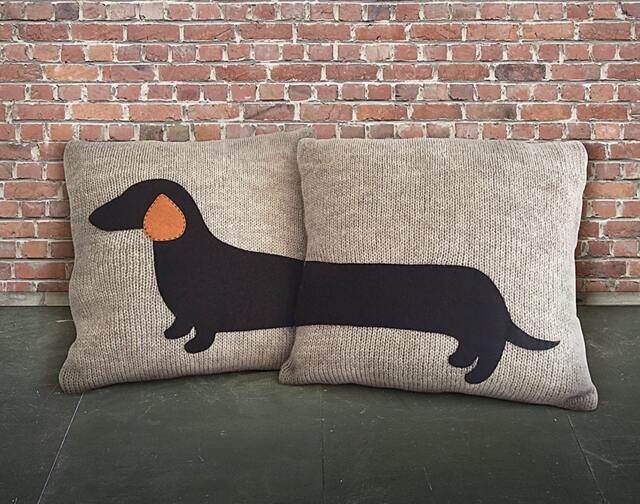 "Knit Dachshund Pillow Cover Handmade Throw Cushion - 16""x16" - image 1