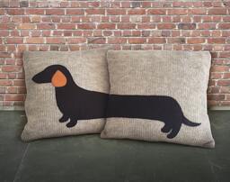"Knit Dachshund Pillow Cover Handmade Throw Cushion - 16""x16" - thumbnail 1