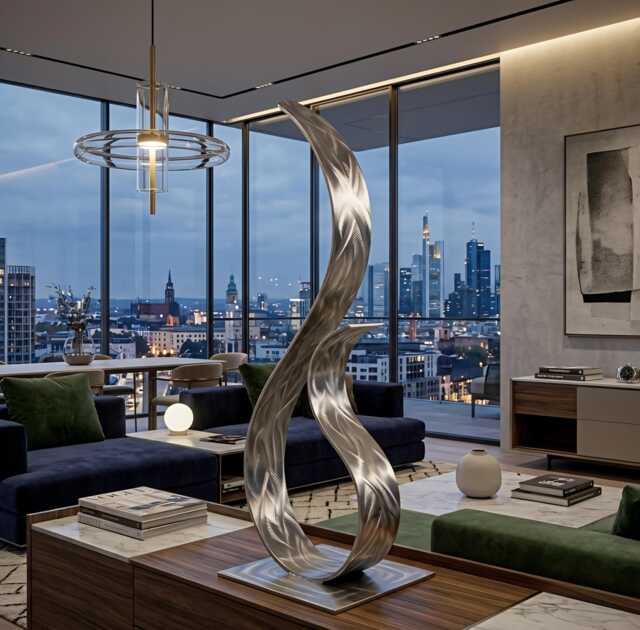 Metal Sculpture Silver Handcrafted Luxury Abstract Home Decor For Indoor Or Outdoor Setting - image 1