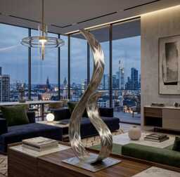 Metal Sculpture Silver Handcrafted Luxury Abstract Home Decor For Indoor Or Outdoor Setting