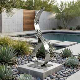 Metal Sculpture Silver Handcrafted Luxury Abstract Home Decor For Indoor Or Outdoor Setting - thumbnail 2