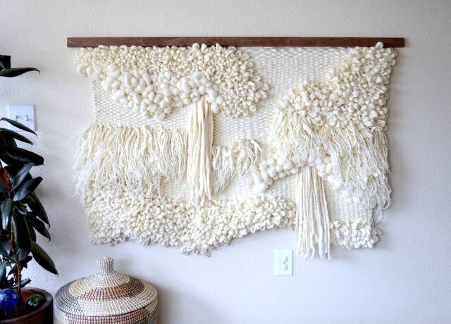 Textured Neutral Tapestry Wall Hanging Modern Fiber Art, Merino Wool - image 1