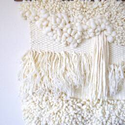 Textured Neutral Tapestry Wall Hanging Modern Fiber Art, Merino Wool - thumbnail 3