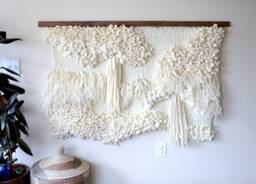 Textured Neutral Tapestry Wall Hanging Modern Fiber Art, Merino Wool