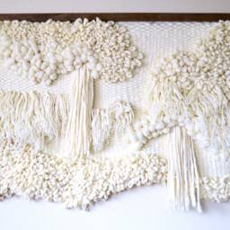 Textured Neutral Tapestry Wall Hanging Modern Fiber Art, Merino Wool - thumbnail 2