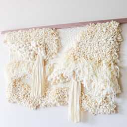 Textured Neutral Tapestry Wall Hanging Modern Fiber Art, Merino Wool - thumbnail 4