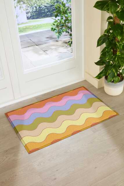 Elizabeth Olwen Wavey Lines Indoor Outdoor Doormat - Retro Wave Entrance Rug Mid Century Home Decor Housewarming Gift 90x60cm - image 1