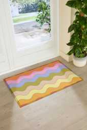 Elizabeth Olwen Wavey Lines Indoor Outdoor Doormat - Retro Wave Entrance Rug Mid Century Home Decor Housewarming Gift 90x60cm - thumbnail 1