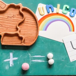 Wooden Unicorn Toddler Plate - Sorting & Sensory Tray Montessori Waldorf - thumbnail 3