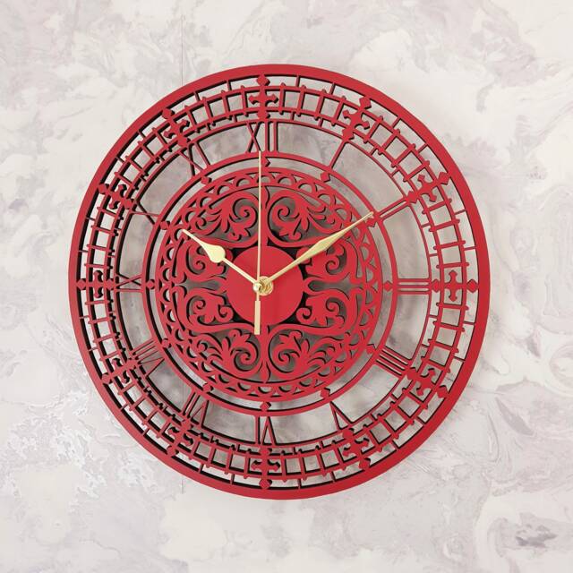 Red Wall Clock Silent Non Ticking Roman Numerals 30cm Ornament Gift - image 1
