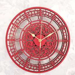Red Wall Clock Silent Non Ticking Roman Numerals 30cm Ornament Gift - thumbnail 2